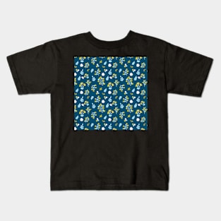 Flowers in dark blue and yellow color combination Kids T-Shirt